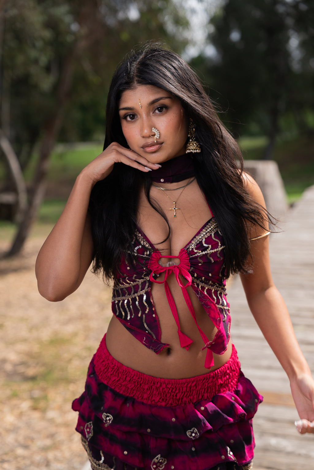 Purple Cosmos ruffle Skirt Set