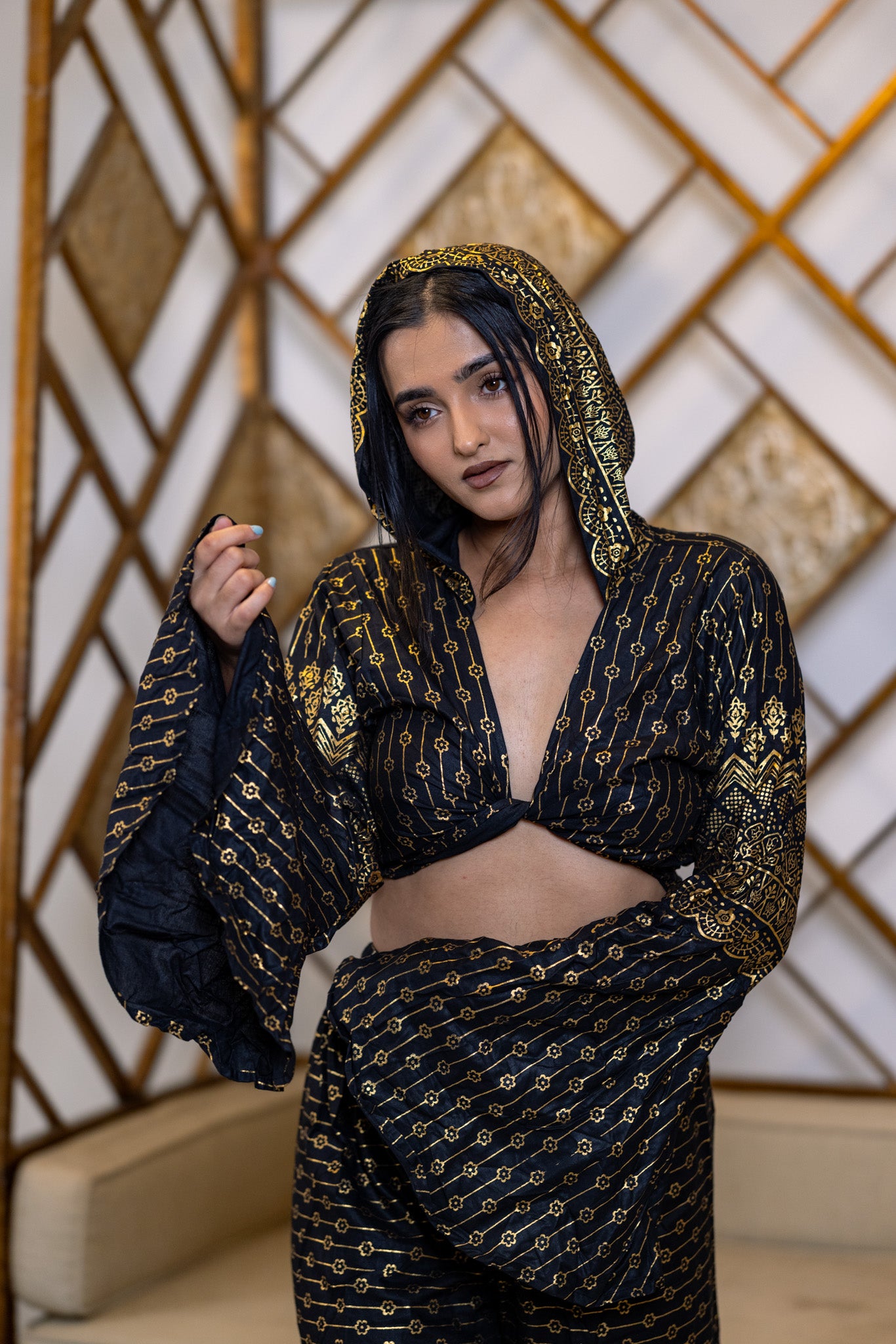 Black Lotus Hoodie Wrap Top