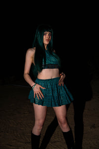 teal mystic micro mini skirt set