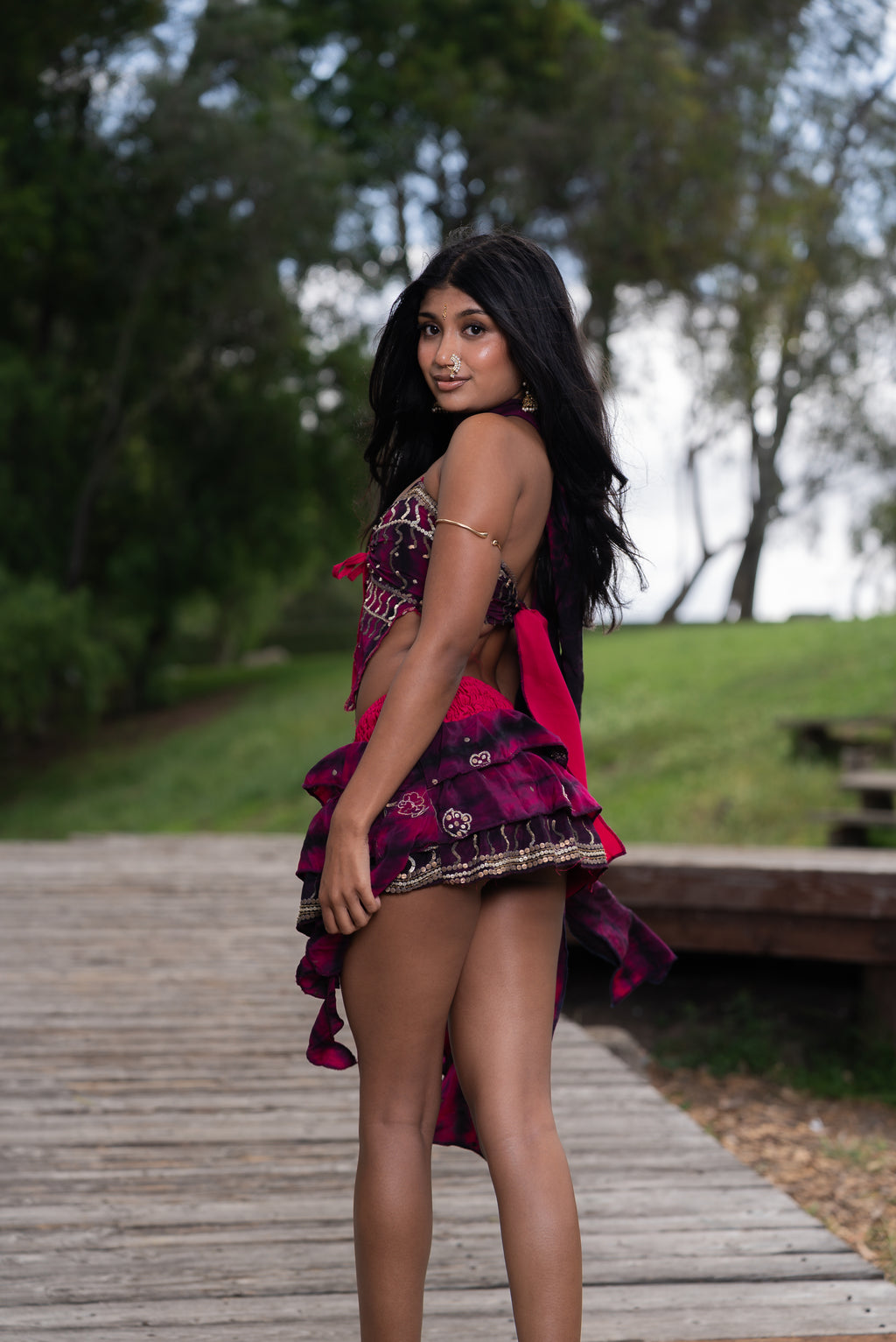 Purple Cosmos ruffle Skirt Set