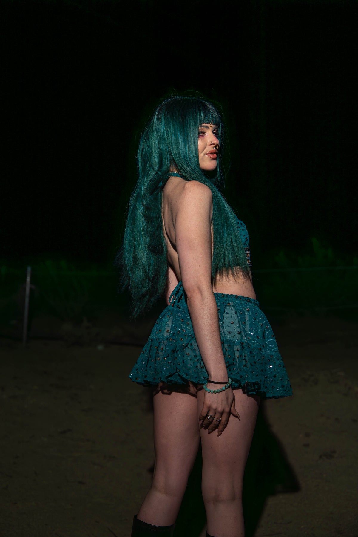 teal mystic Micro Mini Gehr Skirt Set