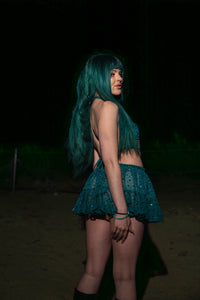 teal mystic micro mini skirt set
