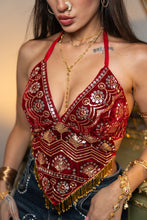 Load image into Gallery viewer, Ruby Velvet Venus Fringe Top
