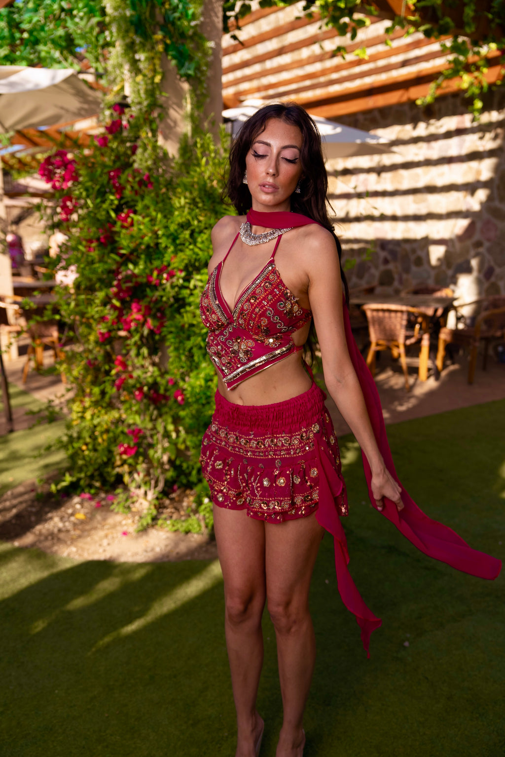 Pink lotus shakti mini skirt set