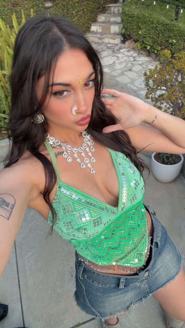 Pistachio Princess Sequin Venus Velvet Top