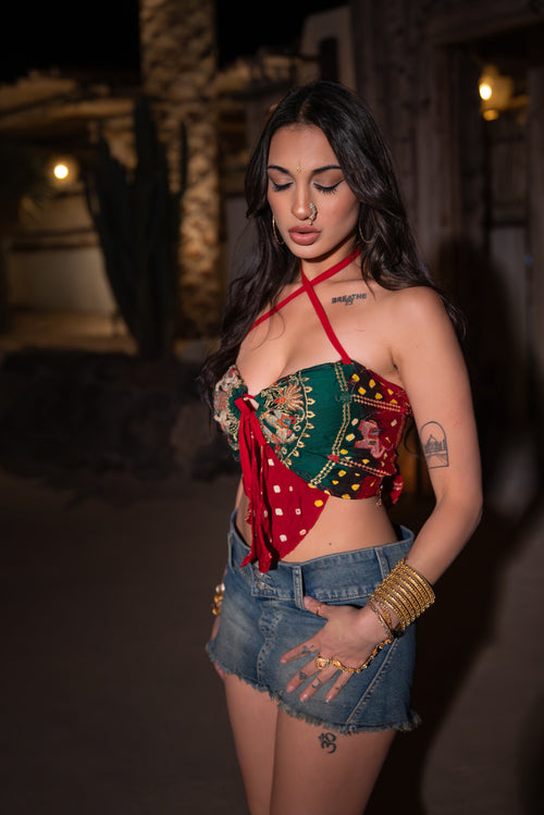 Bandhani dragon pixie top