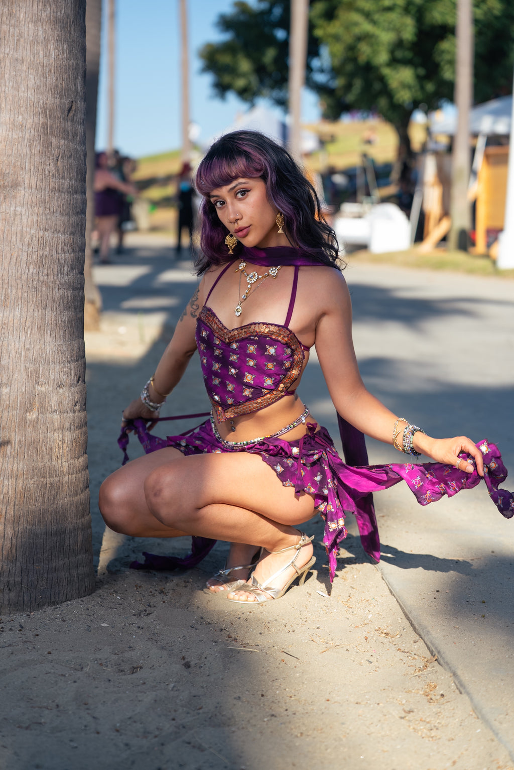 Purple heart ruffle mini skirt set