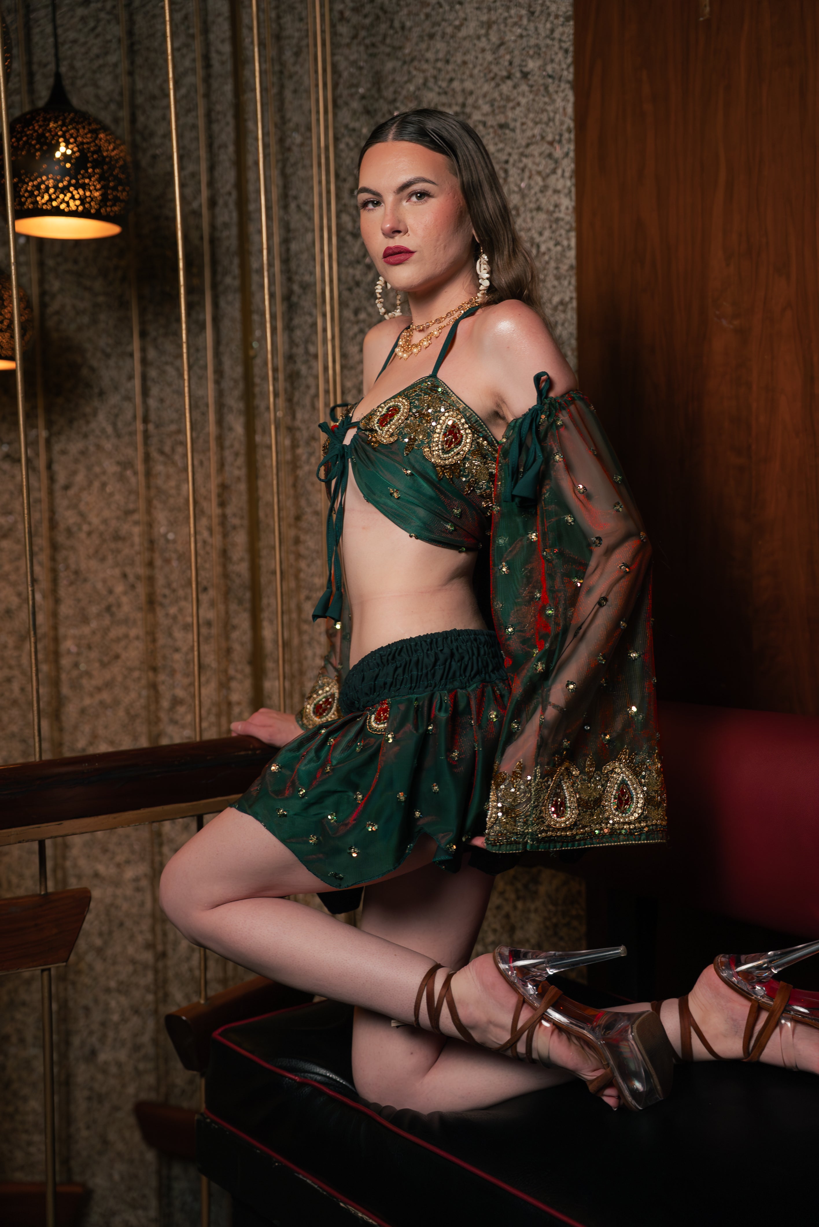 Emerald Enchantress Lotus Mini Skirt Set