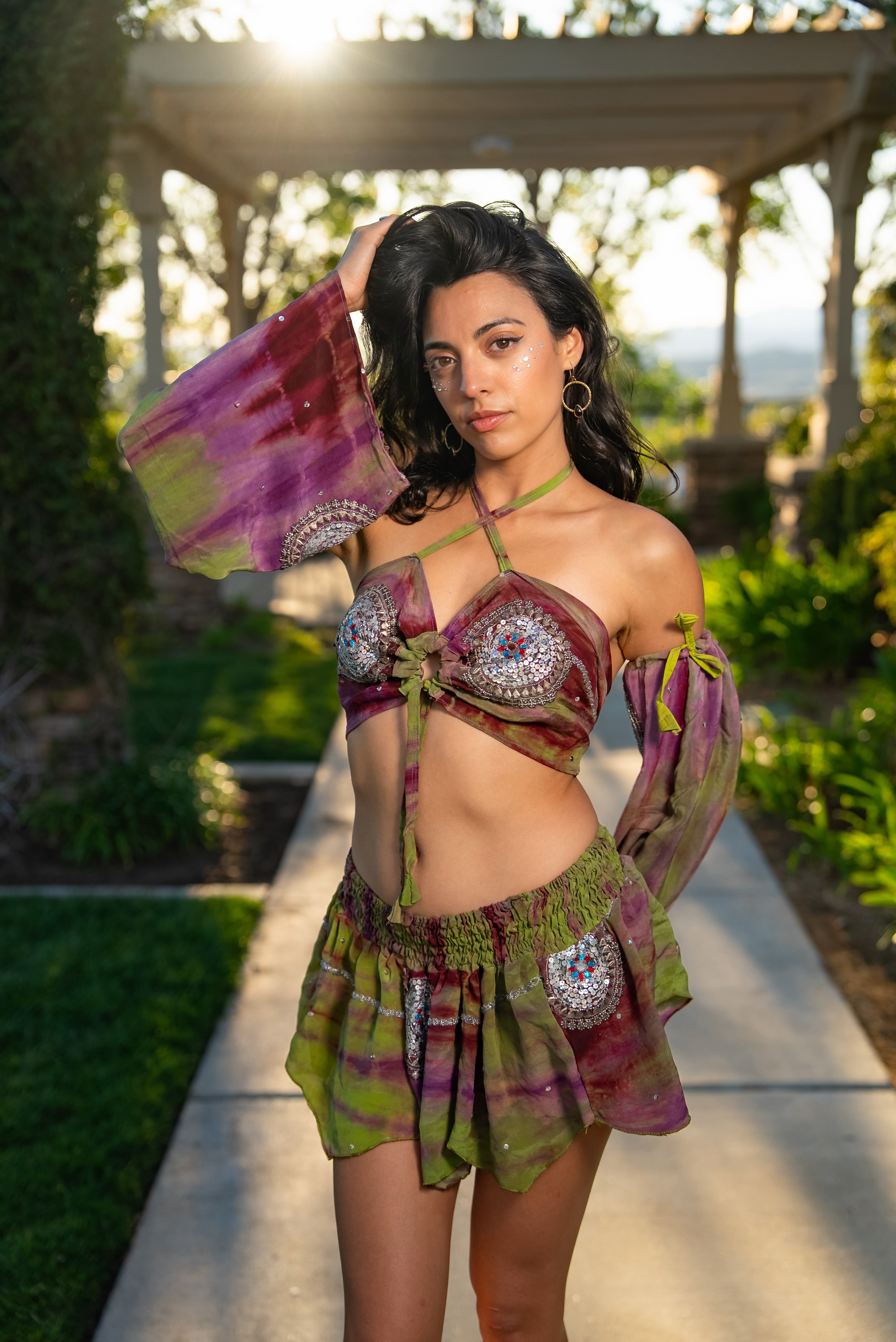 Purple Jungle Lotus Mini Skirt Set