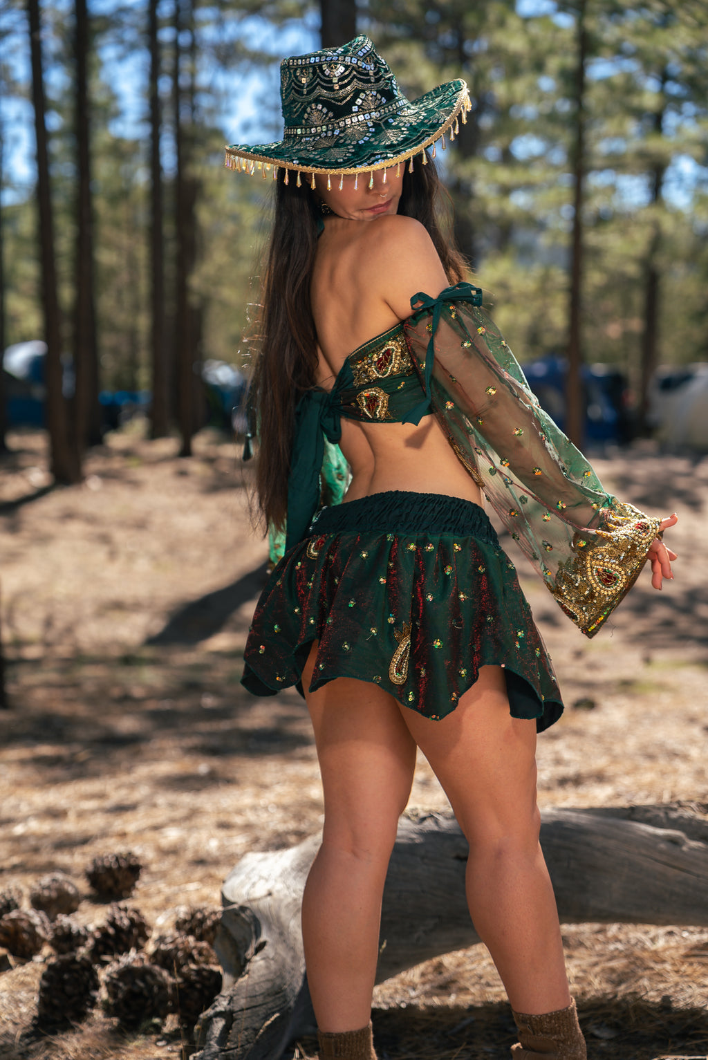 Emerald Enchantress Lotus Mini Skirt Set