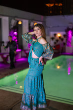 Load image into Gallery viewer, Golden turquoise sharara pants set
