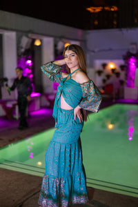 Golden turquoise sharara pants set