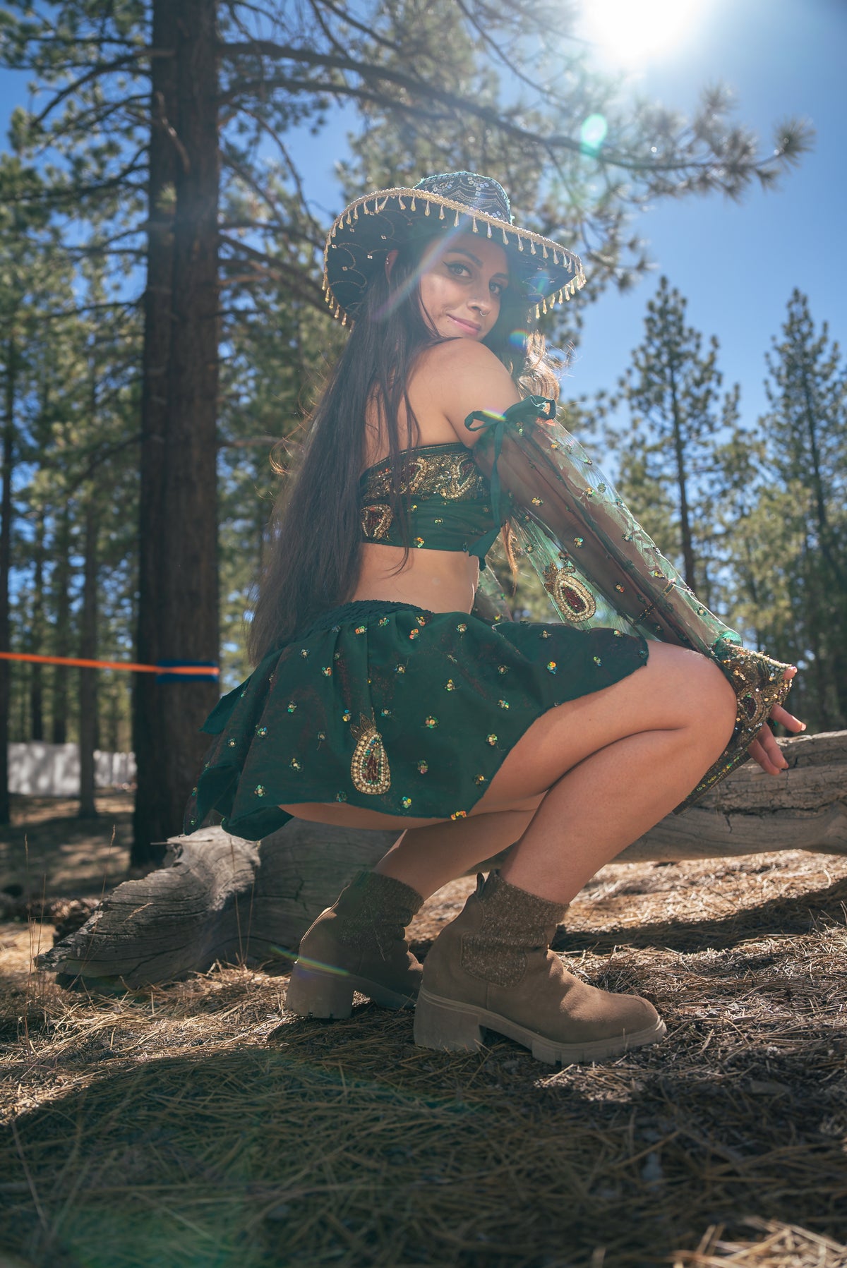 Emerald Enchantress Lotus Mini Skirt Set