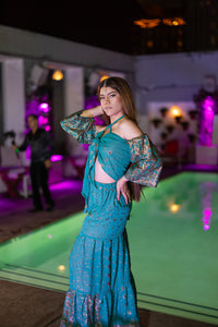 Golden turquoise sharara pants set