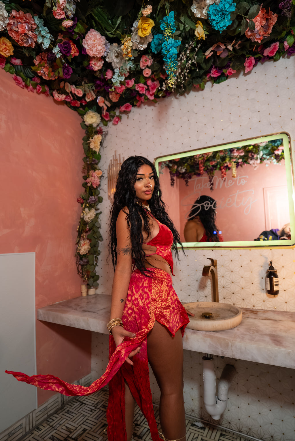 pink roses butterfly skirt set