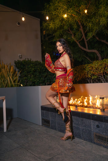 Passionfruit Sequins Shakti Mini Skirt & Jacket Set