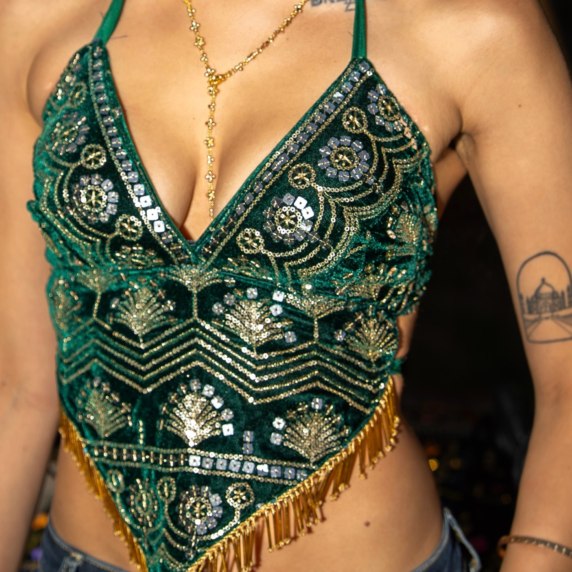 Emerald Venus Velvet Sequin Top
