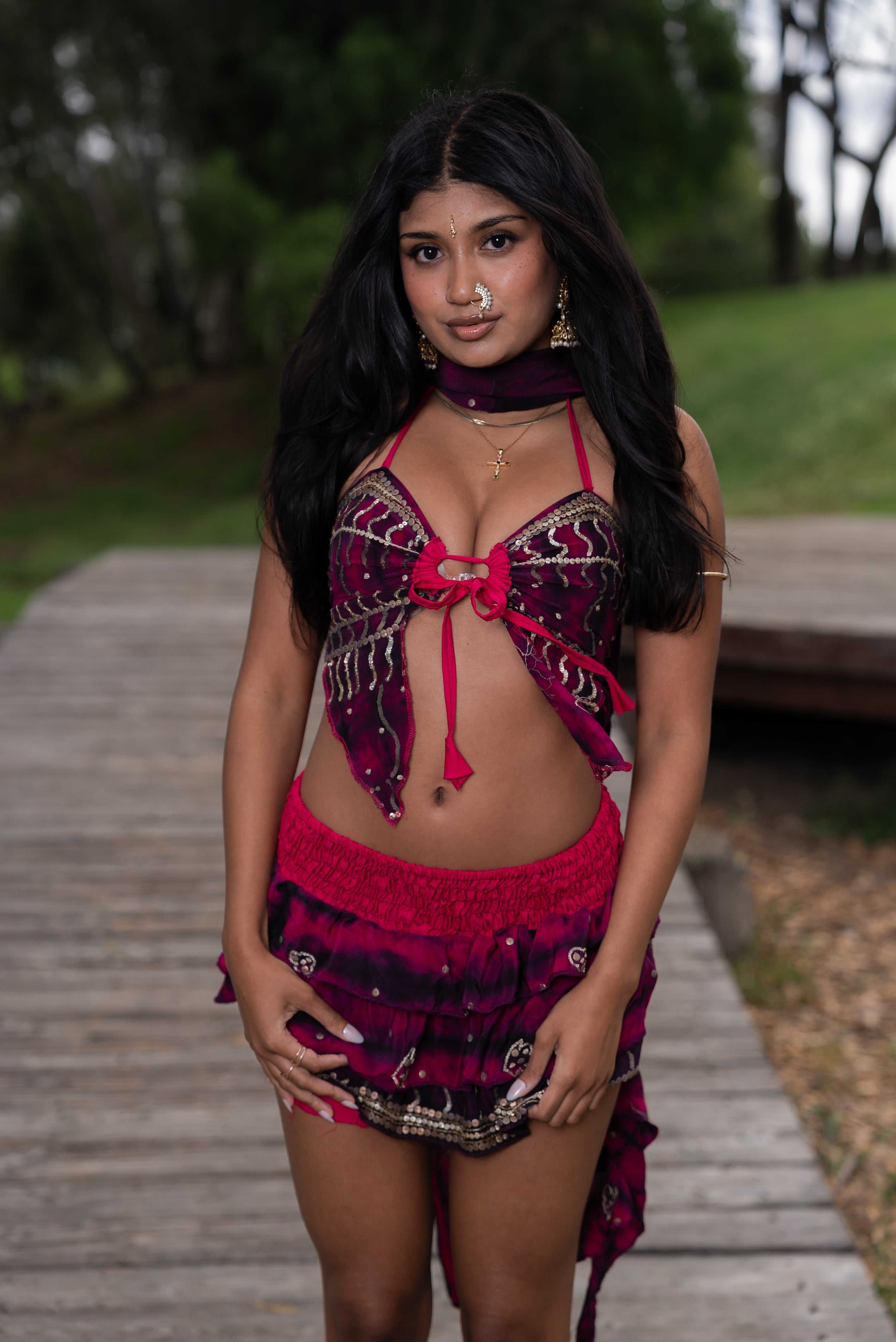 Purple Cosmos ruffle Skirt Set