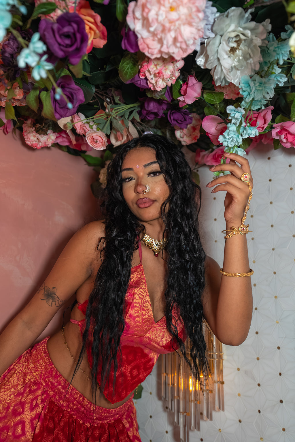 pink roses butterfly skirt set