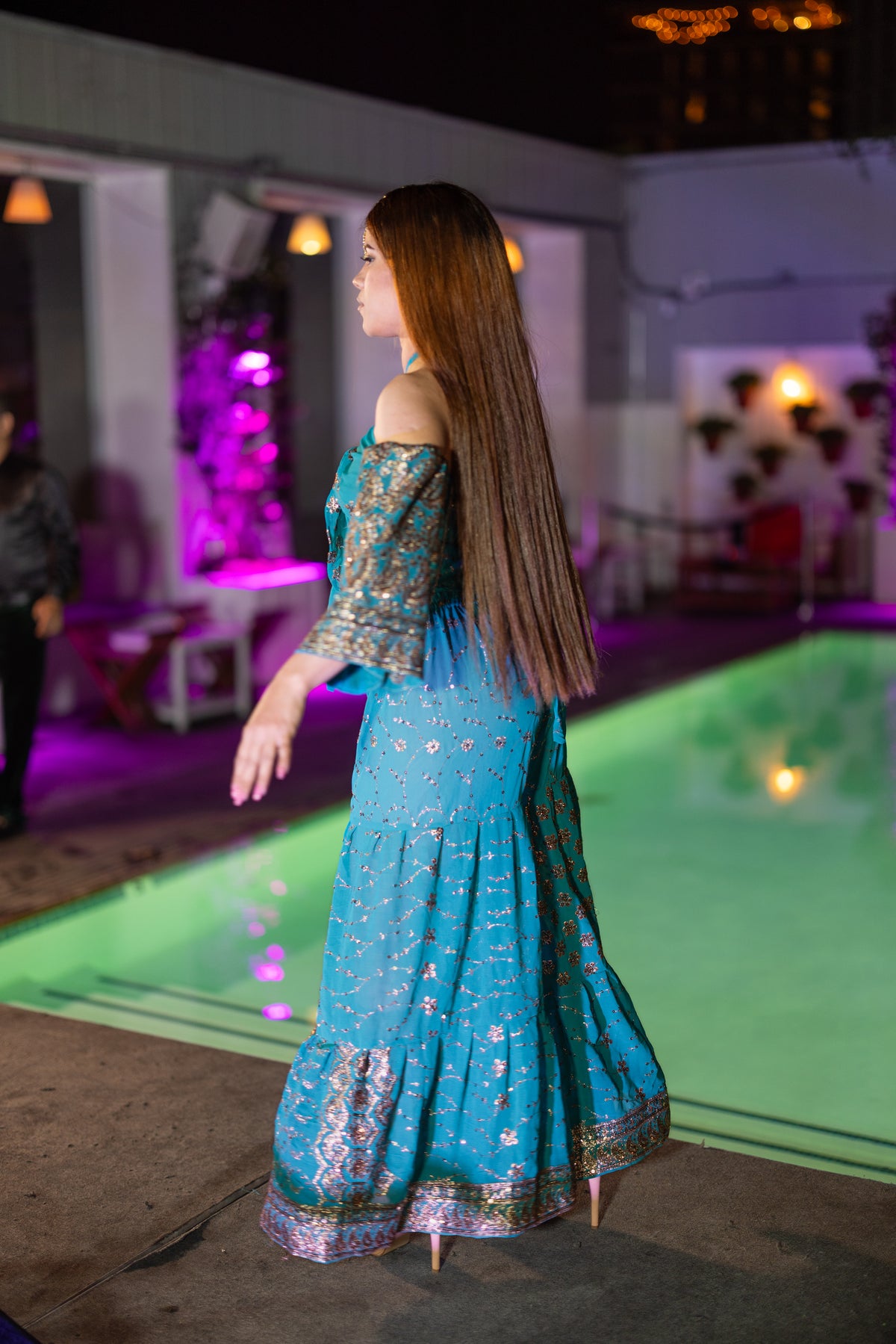 Golden turquoise sharara pants set