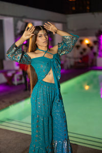 Golden turquoise sharara pants set