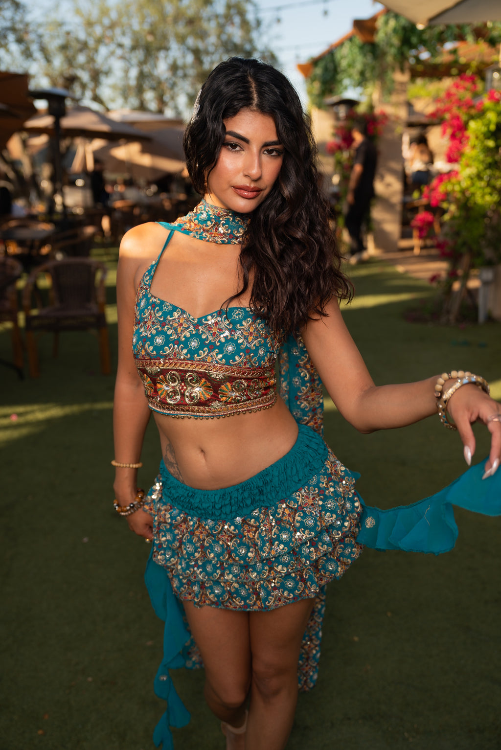 Blue lotus ruffle mini skirt set