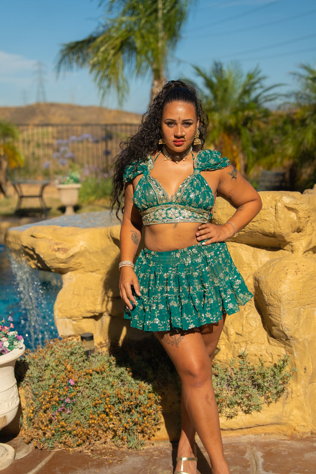 Teal Mermaid Micro Mini skirt set