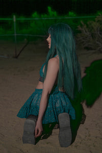 teal mystic micro mini skirt set