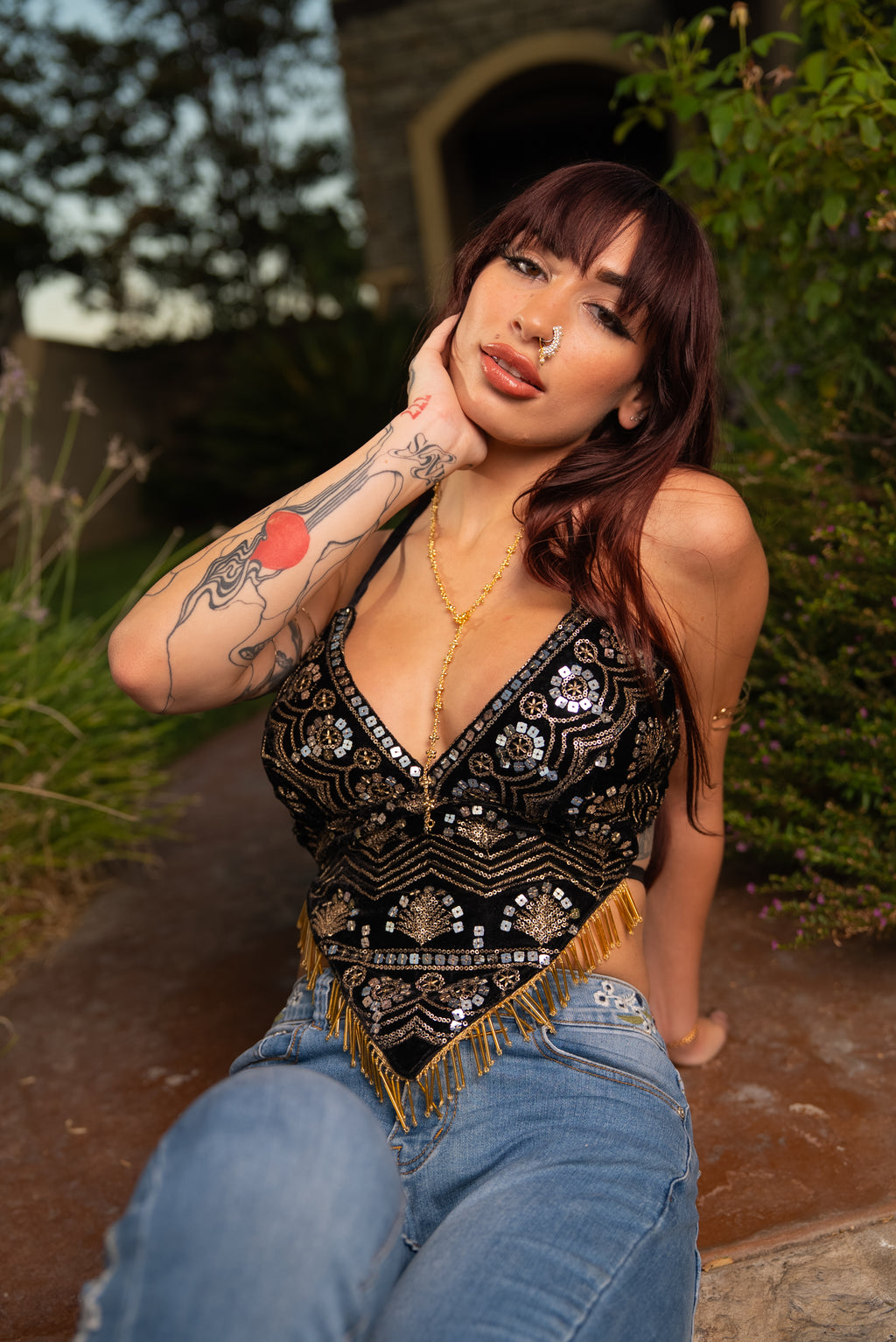 Velour Black Venus Sequin Top