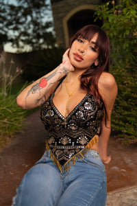 Velour Black Venus Sequin Top