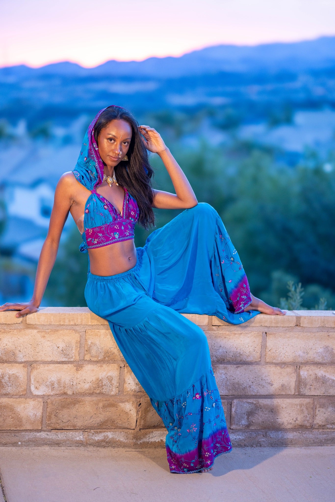 Purple Cosmos Sharara Pants Set