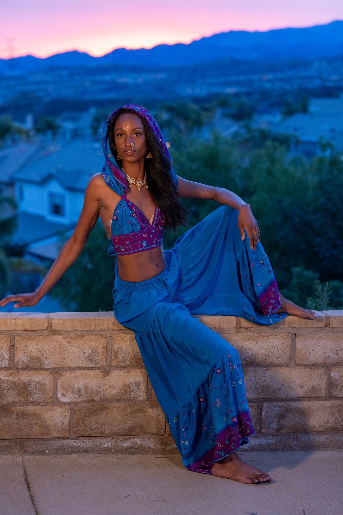 Purple Cosmos Sharara Pants Set
