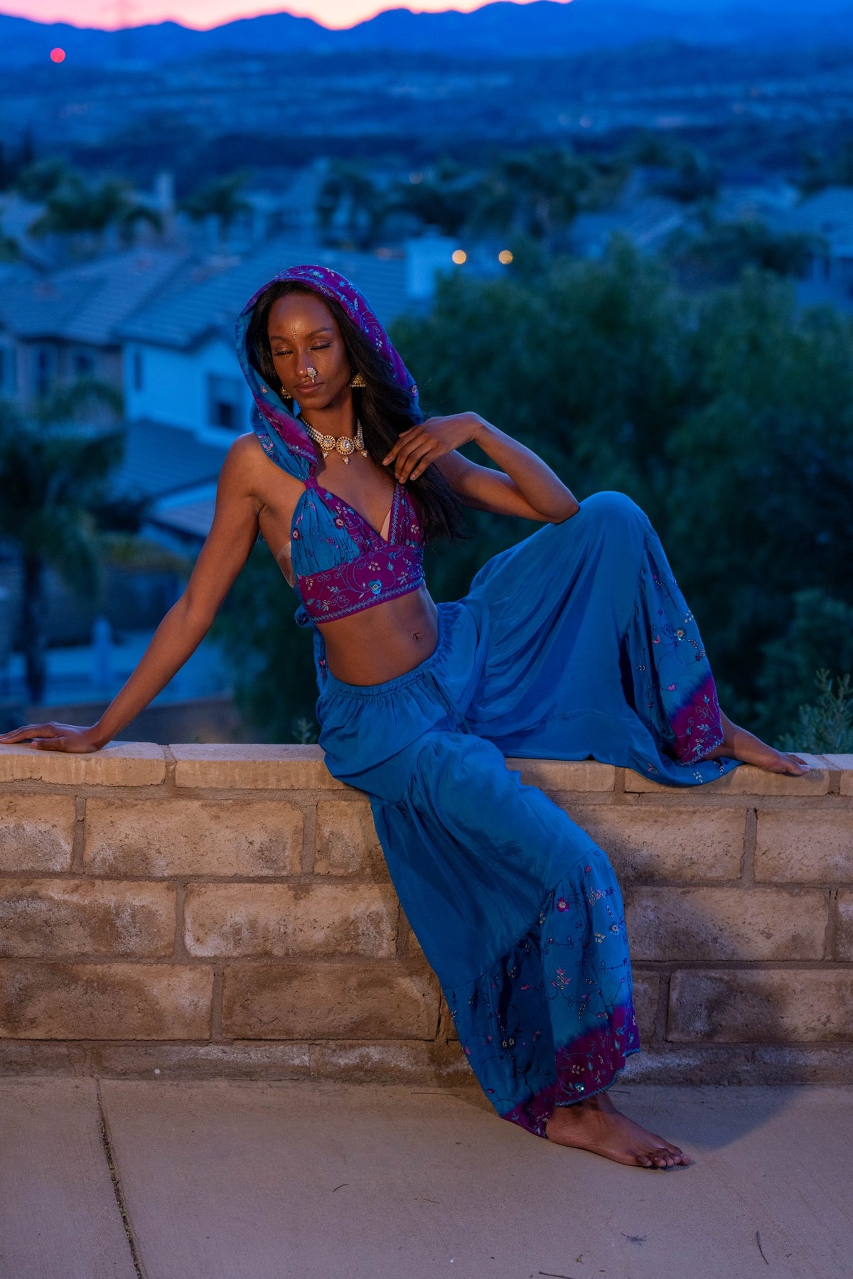Purple Cosmos Sharara Pants Set