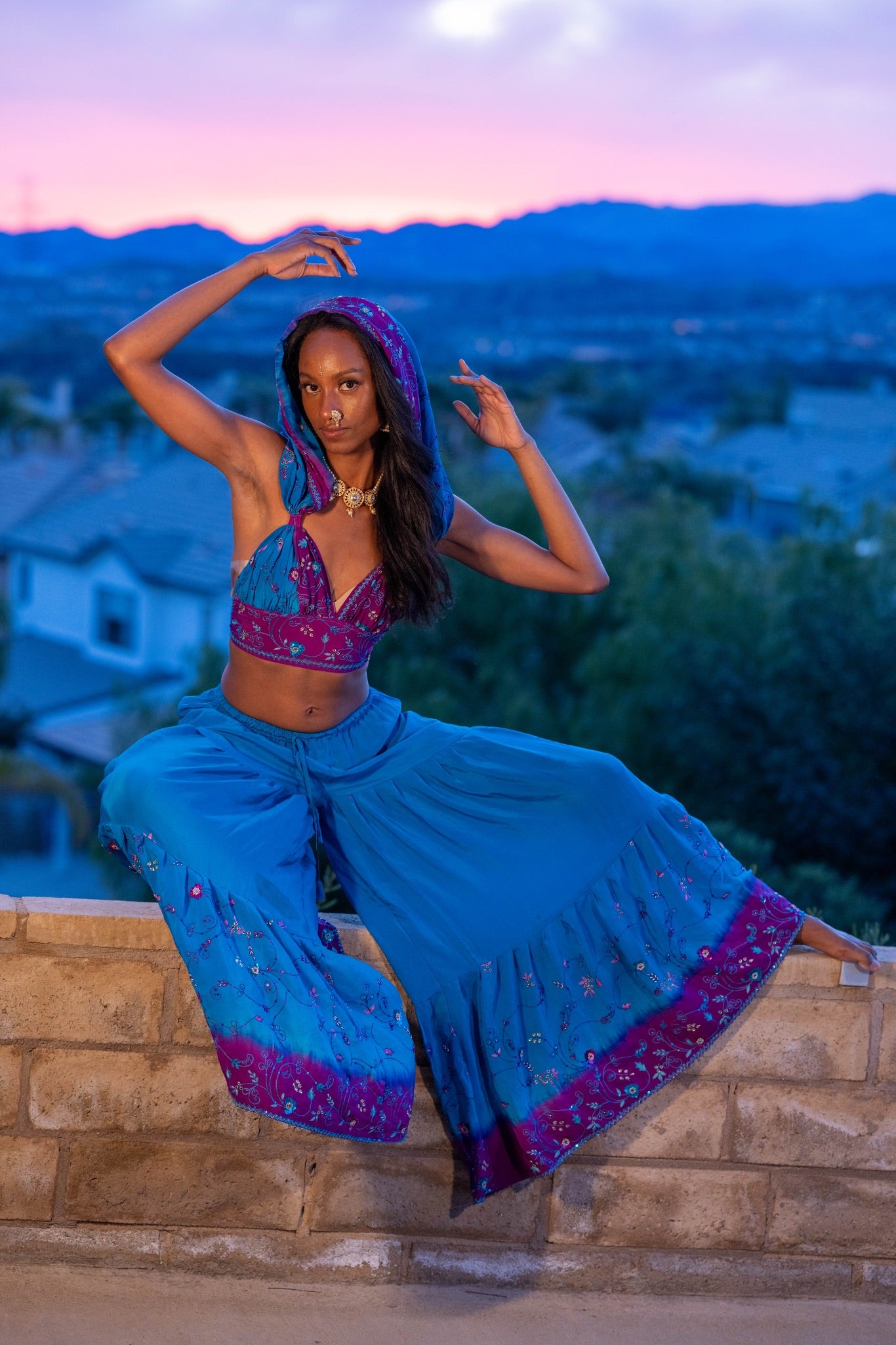 Purple Cosmos Sharara Pants Set