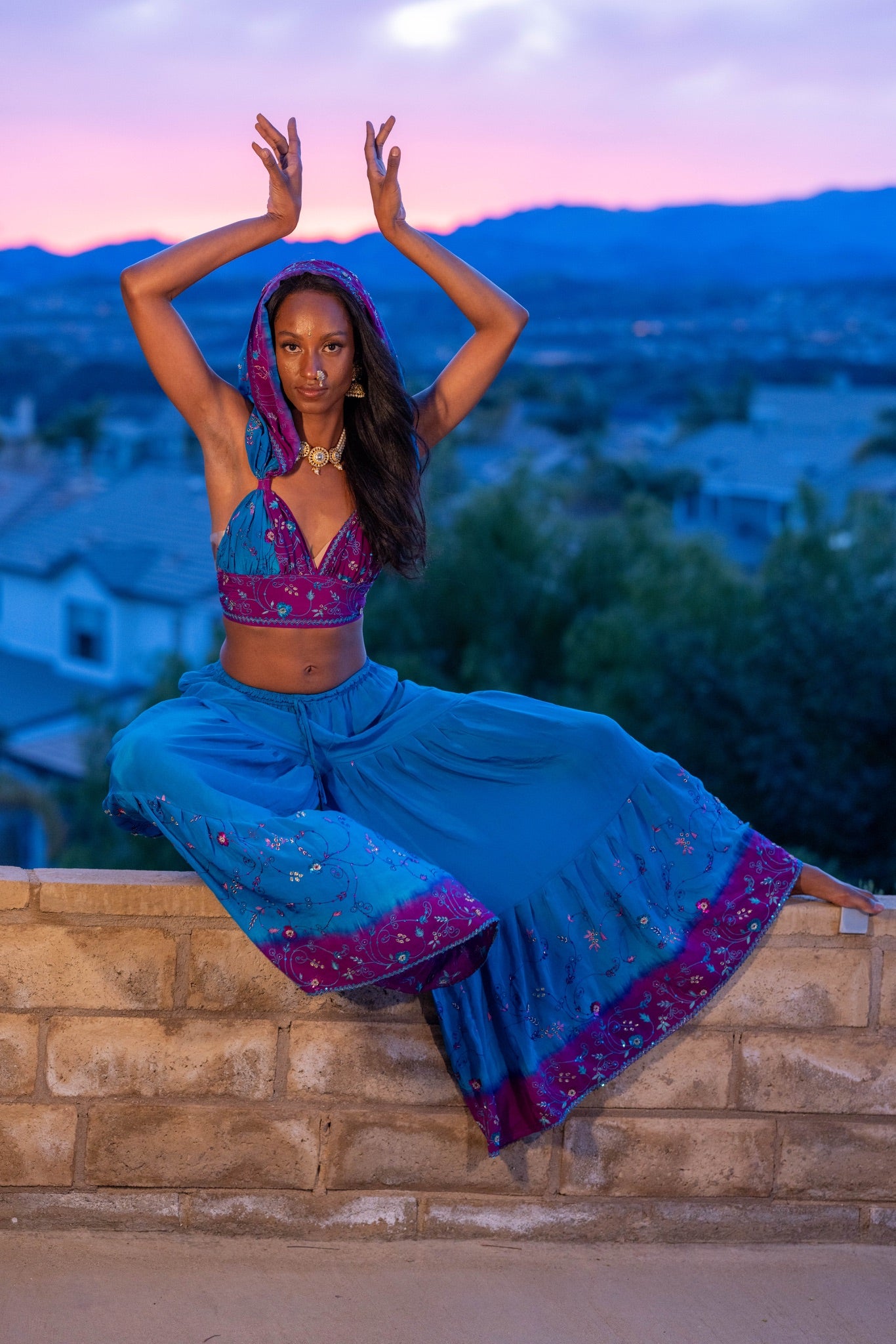 Purple Cosmos Sharara Pants Set