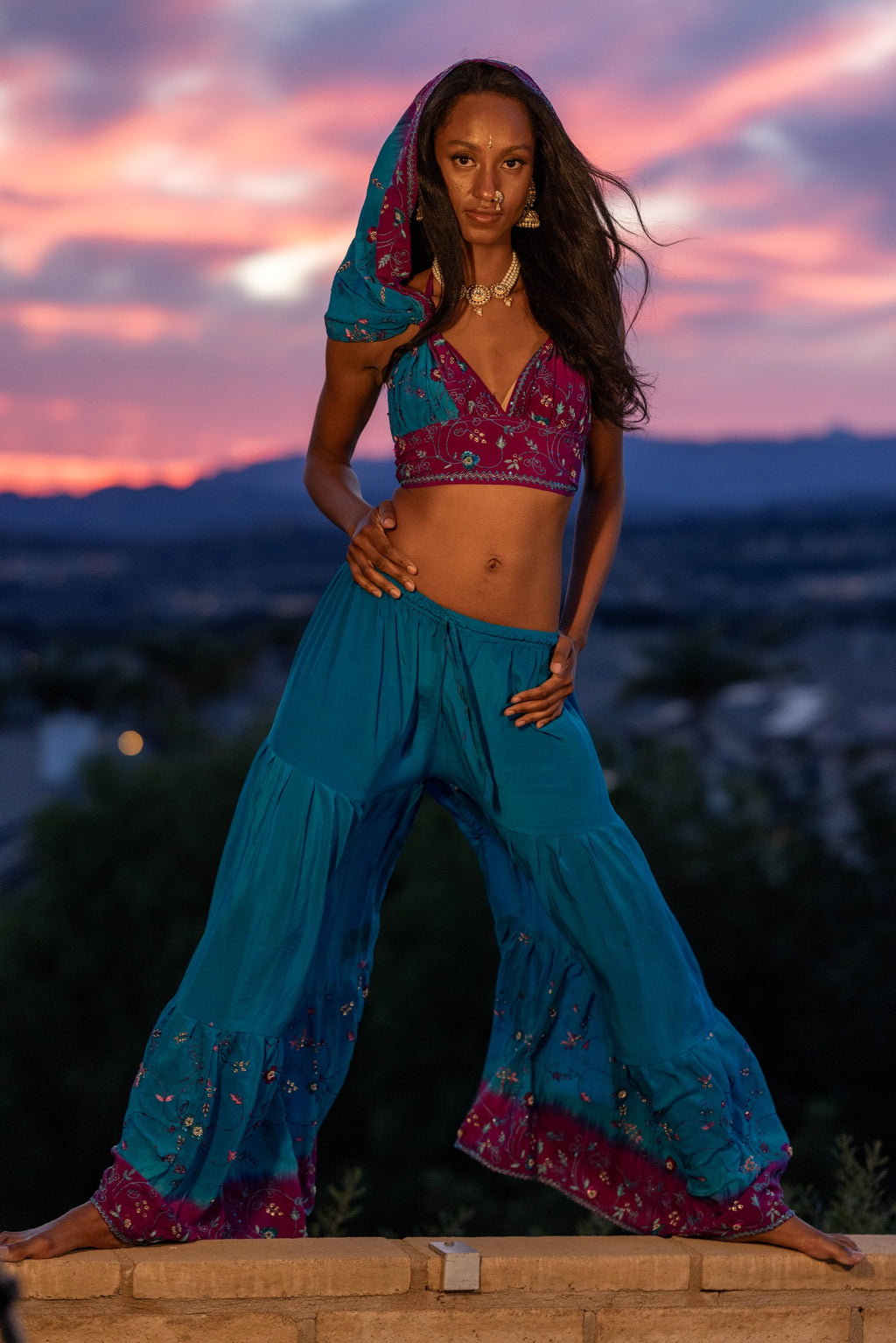 Purple Cosmos Sharara Pants Set