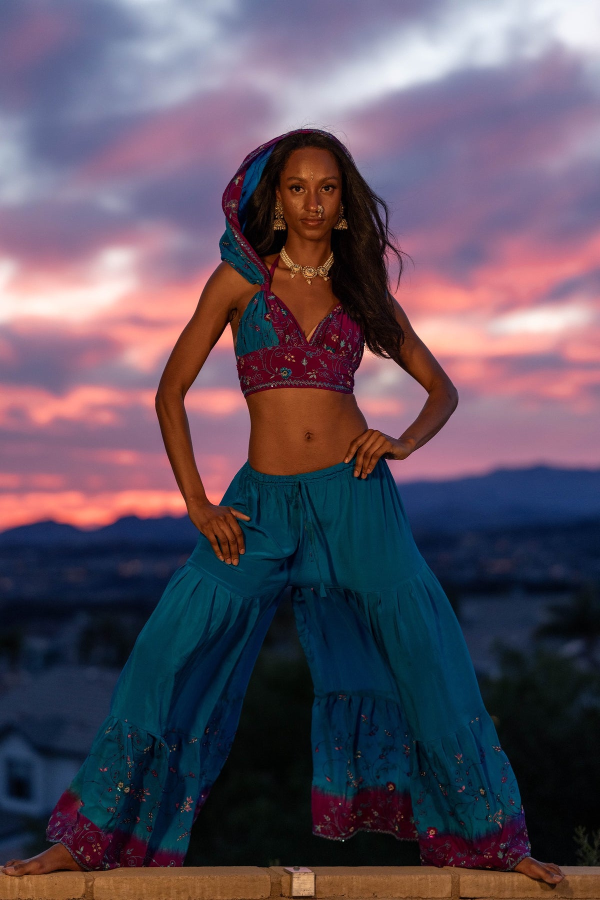 Purple Cosmos Sharara Pants Set