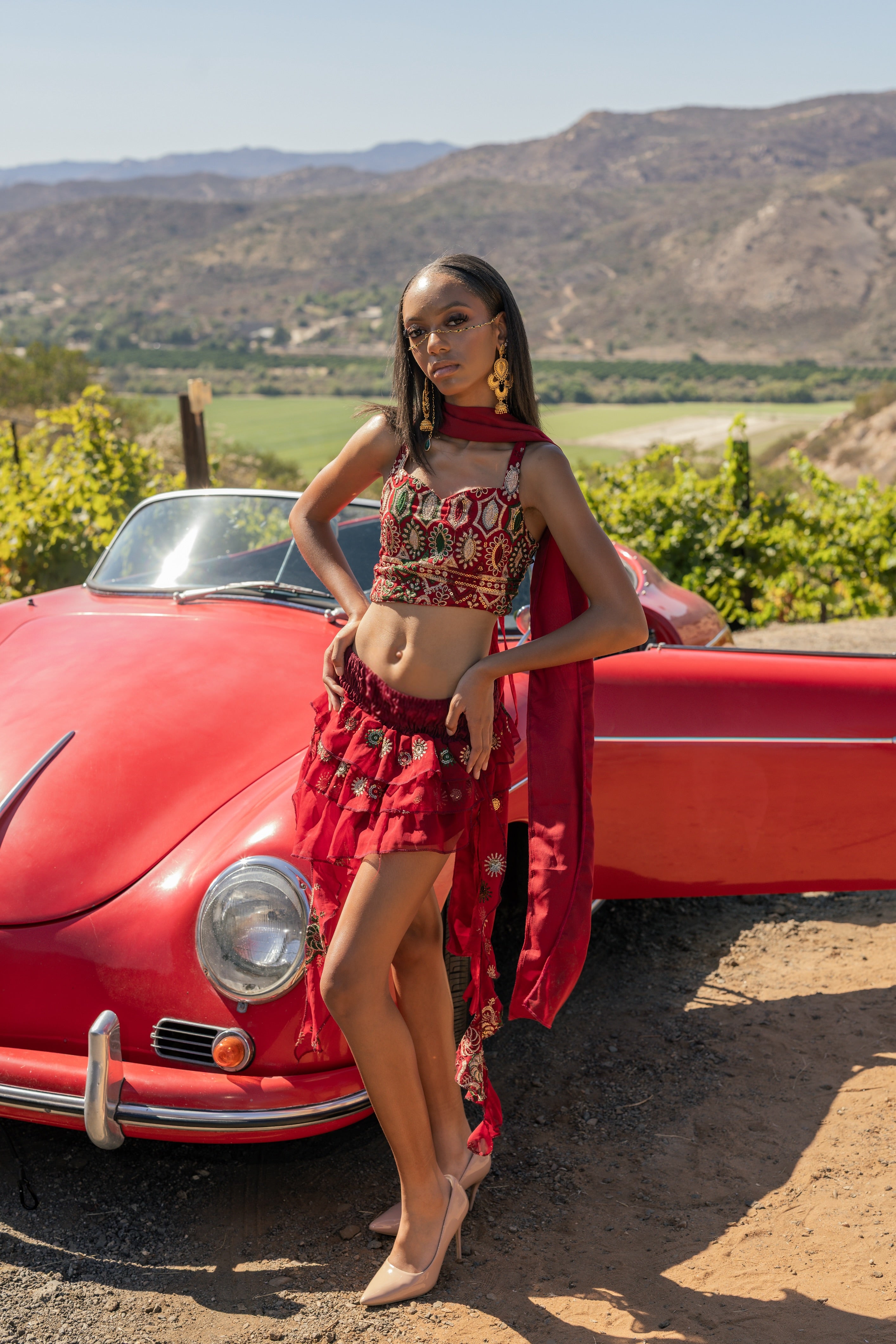 fire lotus ruffle mini skirt set