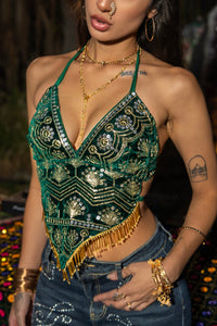 Emerald Venus Velvet Sequin Top