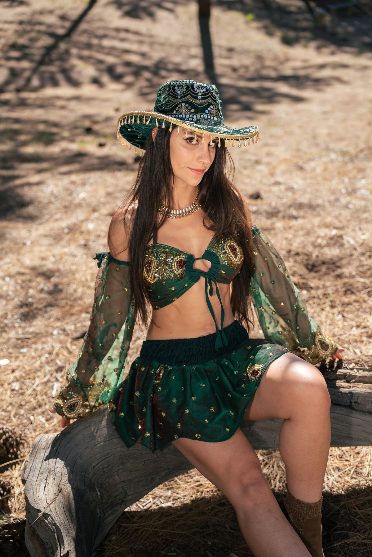 Emerald Enchantress Lotus Mini Skirt Set