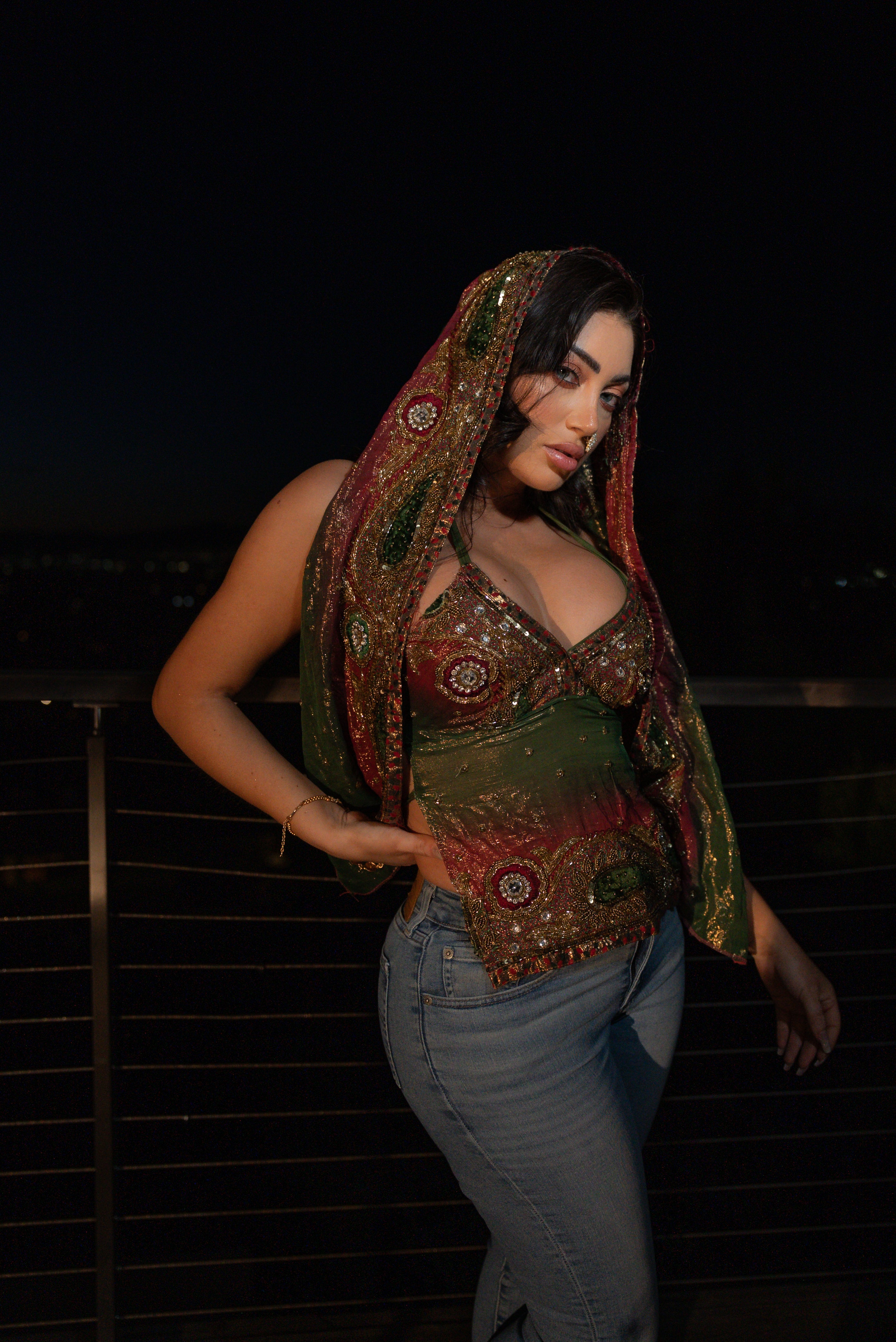 Golden dragon saree top (no scarf)