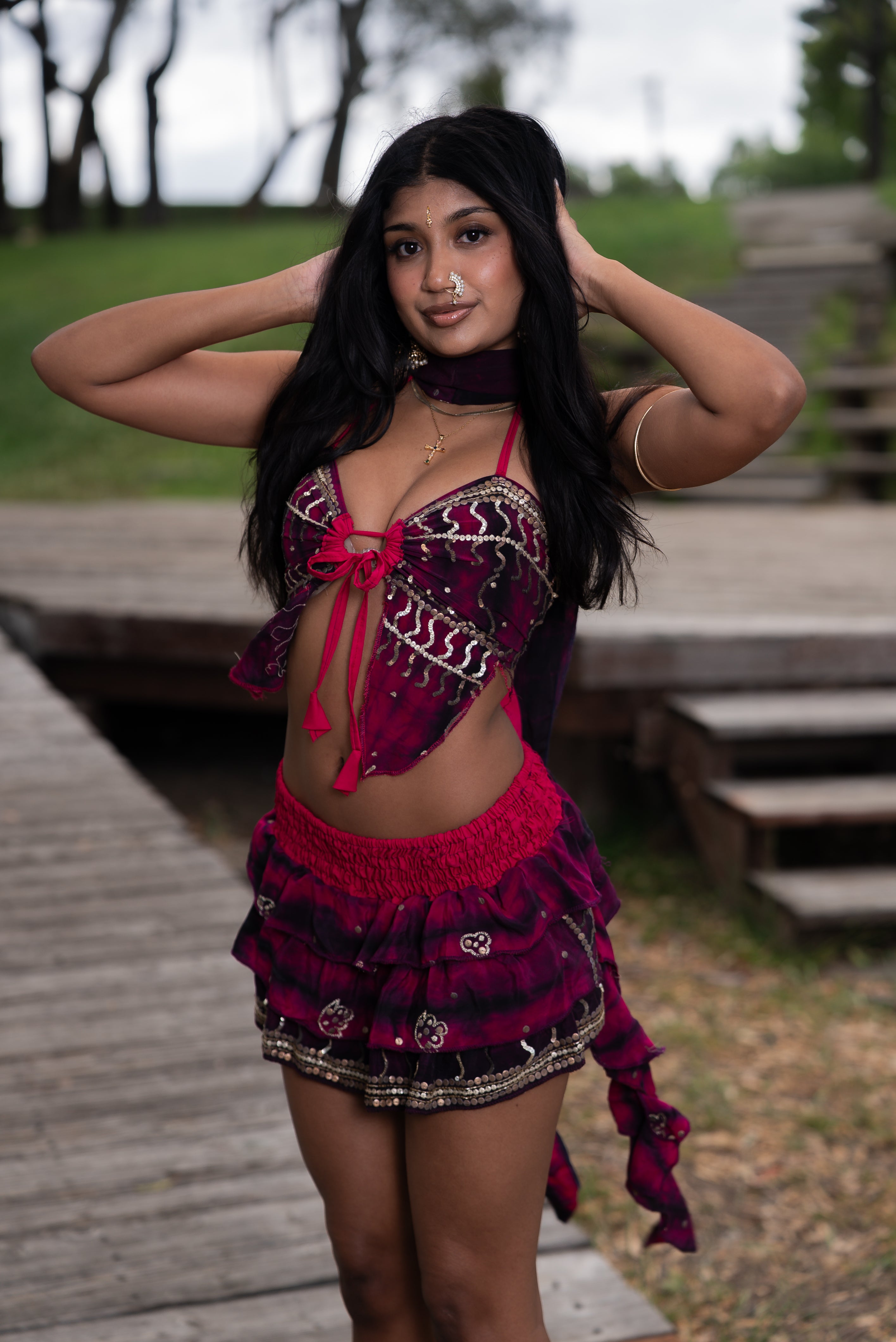 Purple Cosmos ruffle Skirt Set