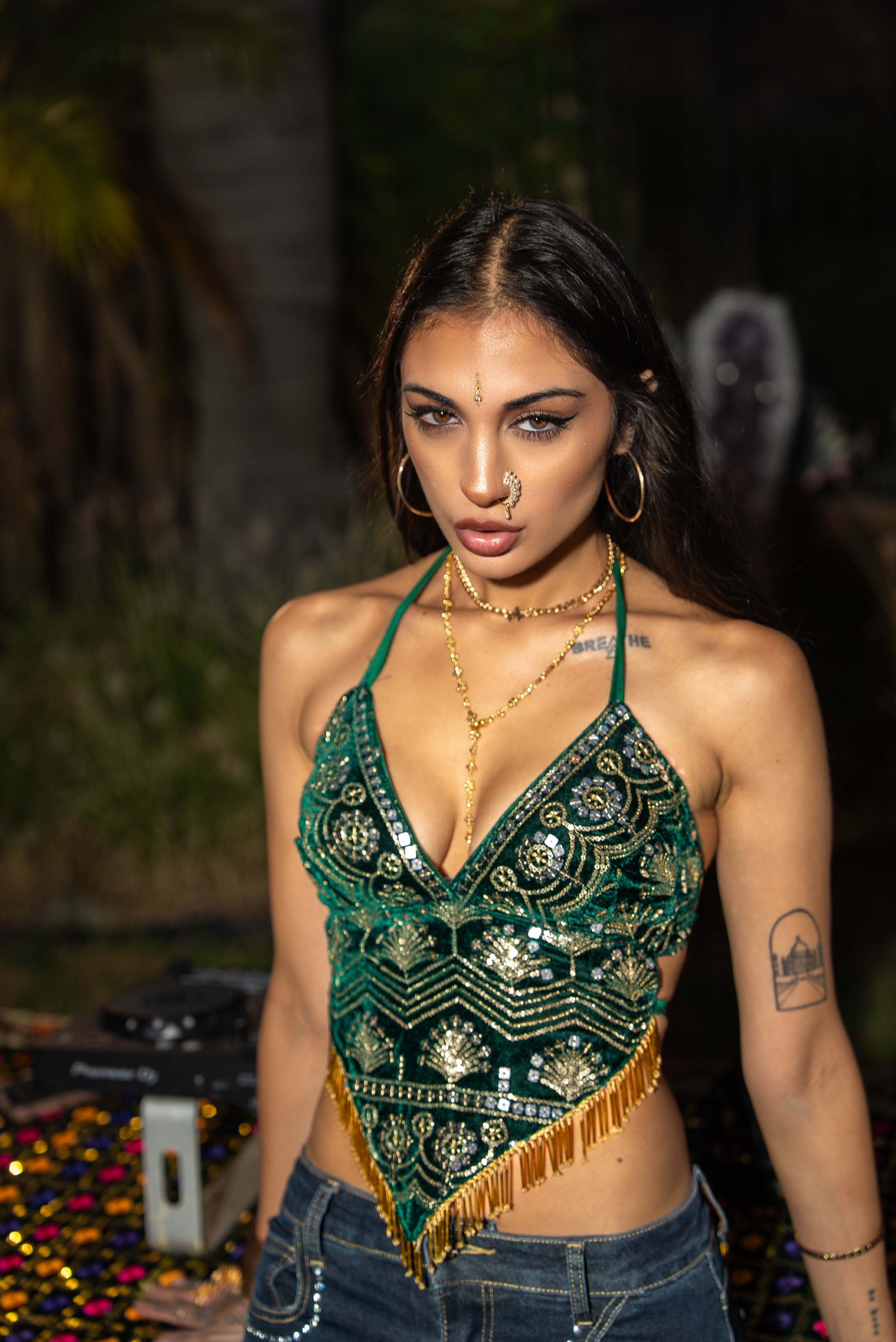 Emerald Venus Velvet Sequin Top