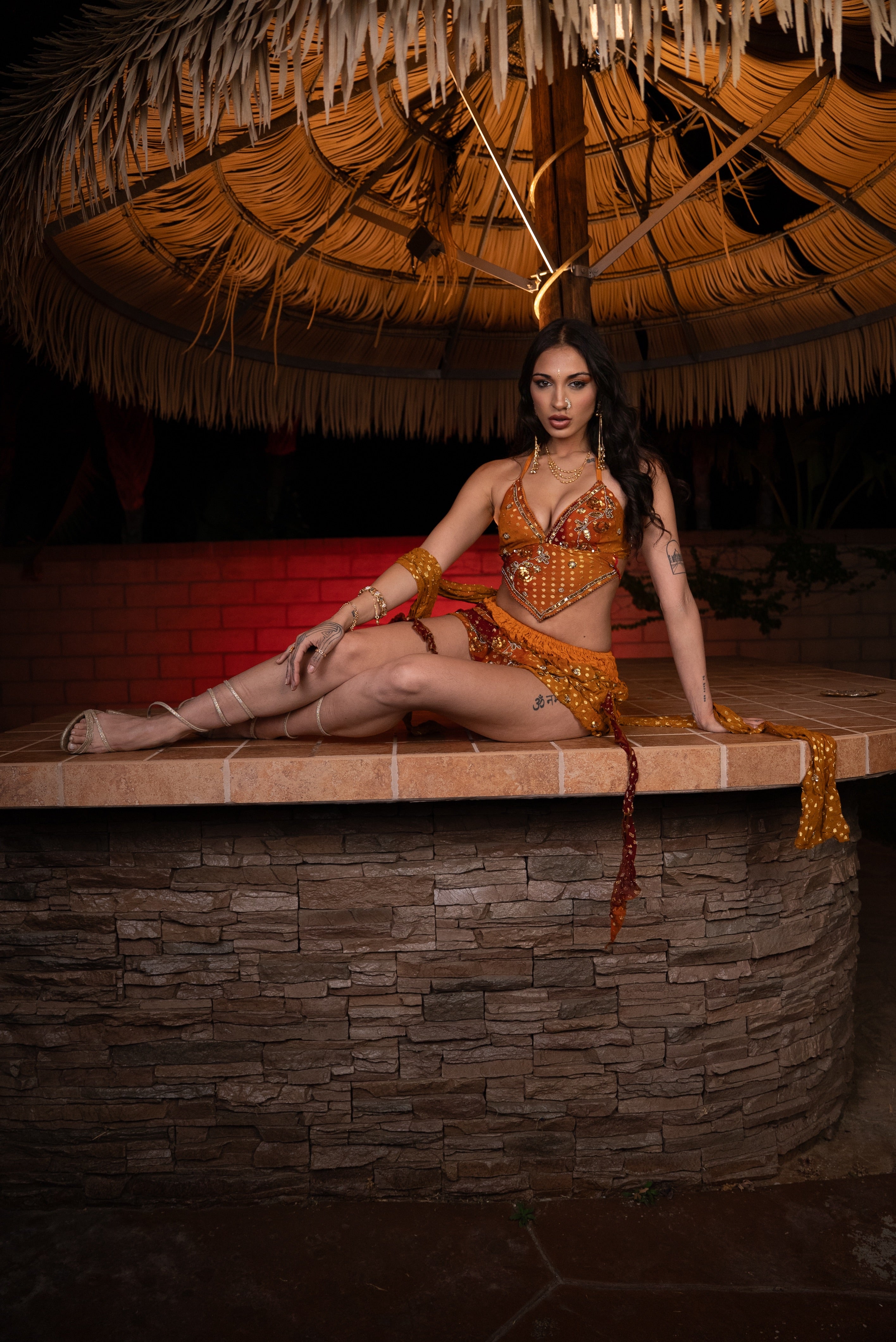 Saffron sundari ruffle mini skirt set
