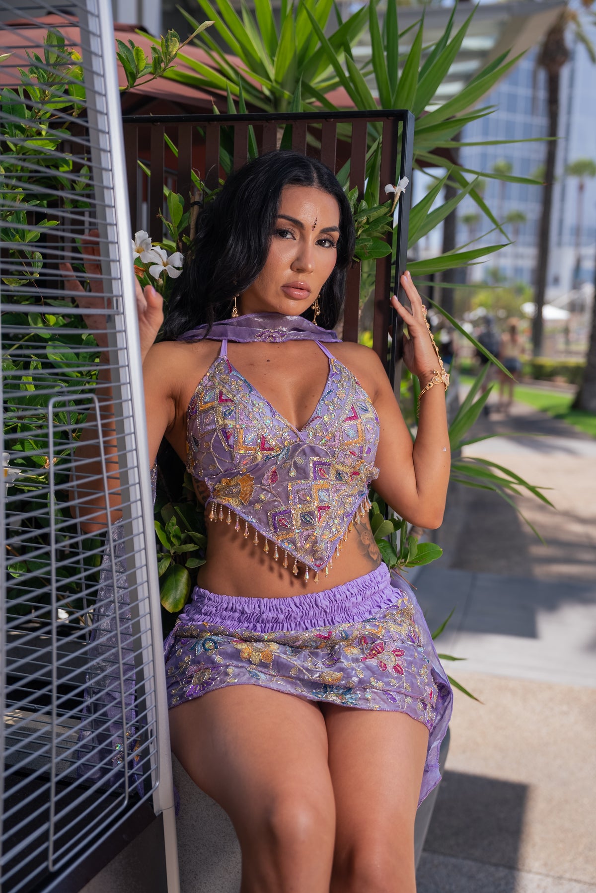 purple bloom shakti mini skirt set