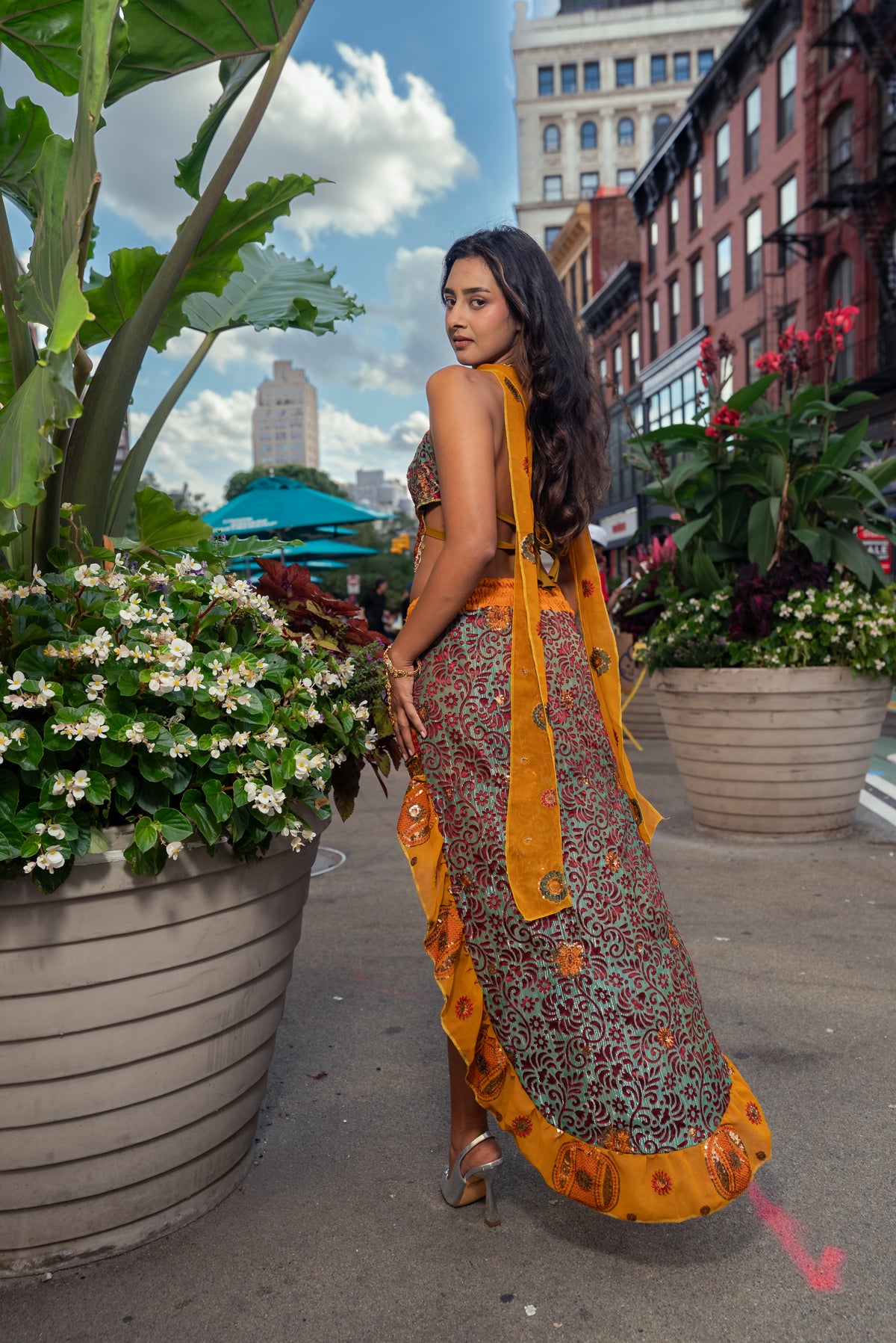 Saffron Jungle Ruffle Bollywood Set