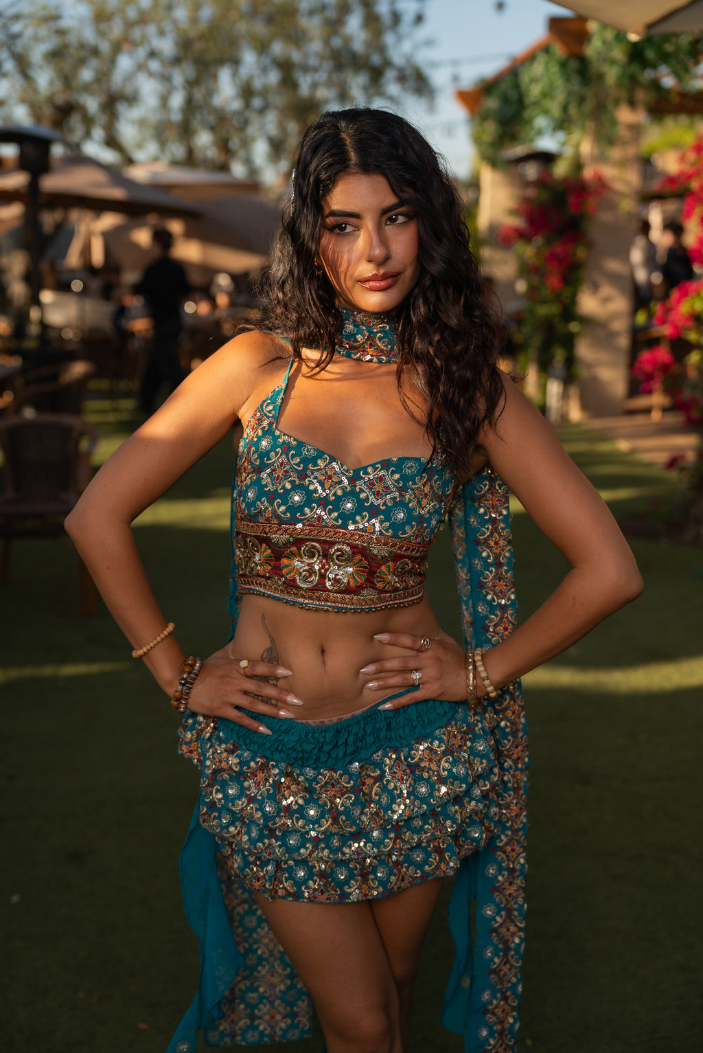 Blue lotus ruffle mini skirt set