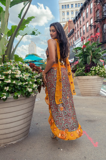 Saffron Jungle Ruffle Bollywood Set