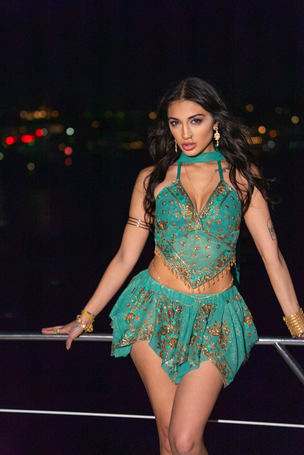 Golden mermaid jungle mini skirt set