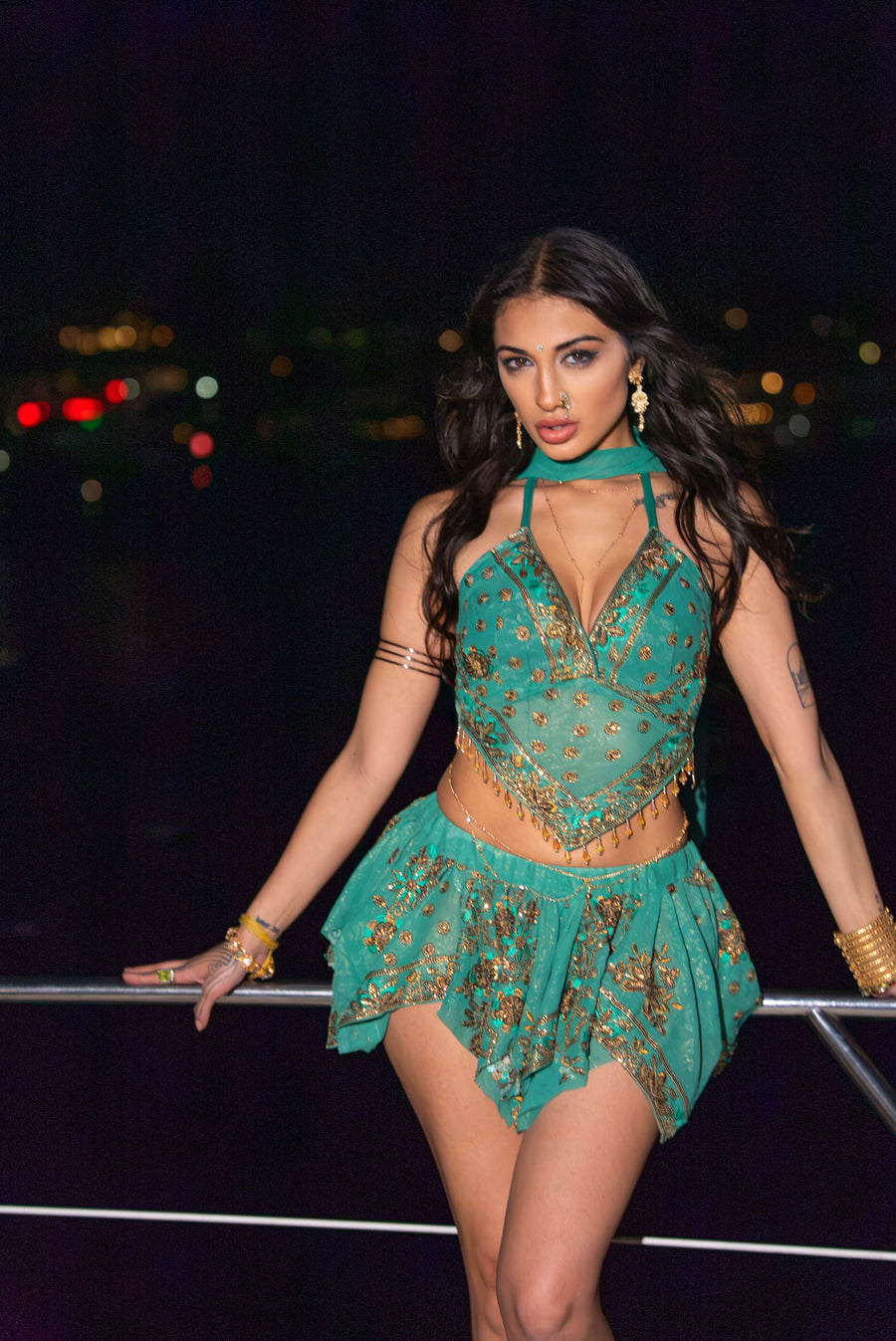 Golden mermaid jungle mini skirt set